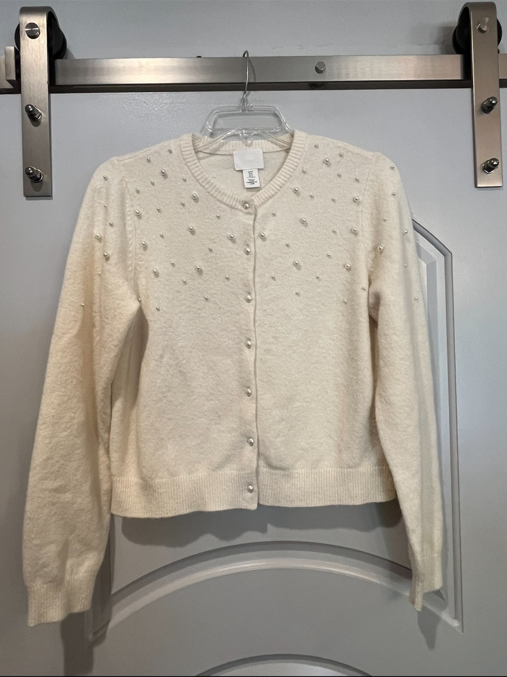 H&M Cream Pearl-Embellished Women's Cardigan. So soft!